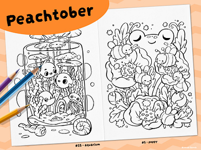 From Prompts to Pages: My Peachtober 2025 Coloring Series adobe illustrator black and white cartoon challenge character character design children coloring book coloring page cute for kids illustration inktober kawaii peachtober