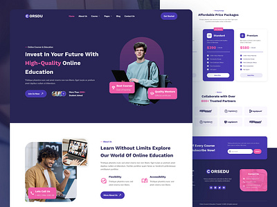 Corsdu - Online Courses Landing Page design e course e course website e learning education education platform elementor landing page online course template ui ui design uiux website wordpress