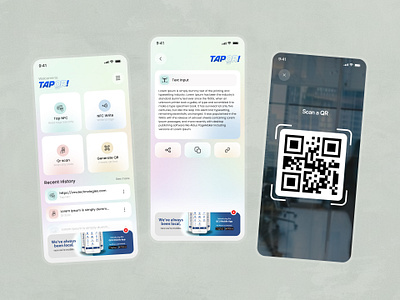 TapQR - QR & NFC Scanner / Writer android ios app ui app ui design inspiration clean ui ux design minimal app ui mobile app mobile ui nfc app ui nfc qr app case study nfc qr manager nfc tag reader nfc tool design concept nfc writer interface qr app qr code app design qr generator app qr scan interface scan qr app design tapqr tapqr app design ui