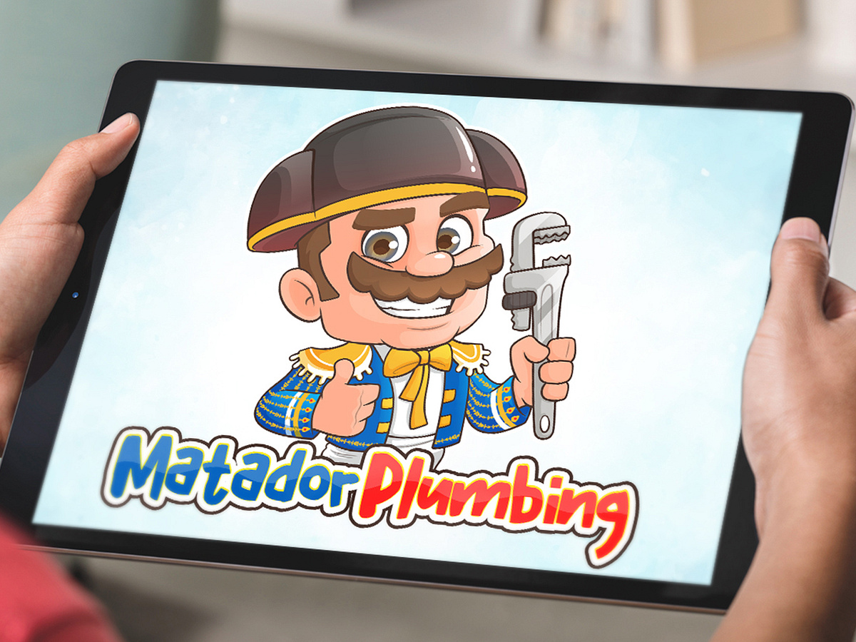 Cute Matador Logo Design, Custom Portrait for Plumbing Branding