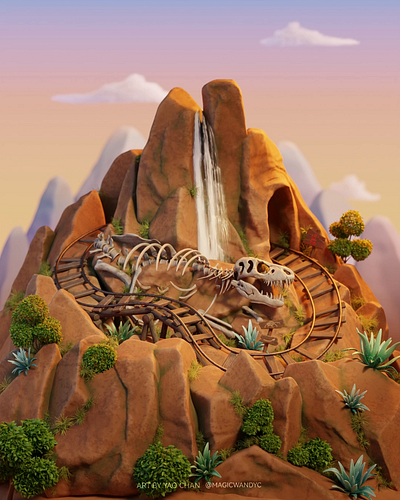 Sunset rush 3d 3d art animation blender cartoon cg character digitalart diorama garment illustration marvelousdesigner miniature modeling mountain rollercoaster substancepainter sunset texture themepark