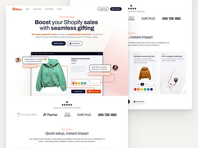 Ribbon - Shopify App Landing Page ecommerce app ecommerce landing page gifting app home page landing page online shopping saas landing page shopify shopify app shopify landing page