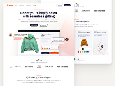 Ribbon - Shopify App Landing Page ecommerce app ecommerce landing page gifting app home page landing page online shopping saas landing page shopify shopify app shopify landing page
