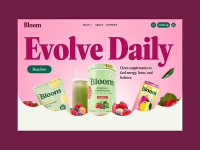 Supplement Landing Page colorful design conversion design creative direction design ecommerce ui health brand homepage design landing page design modern layout product branding rebranding storytelling design supplement brand uiux web design website redesign wellness brand