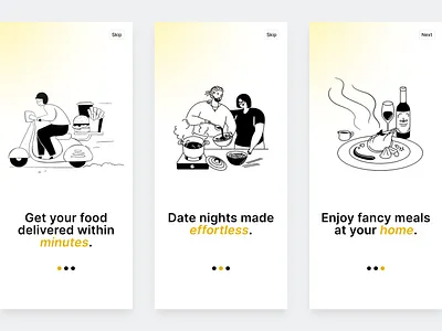 Onboarding screens for a food delivery app app design ui