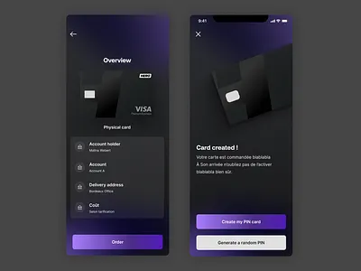 Bank Card Creation – Confirmation Screens app bank bank card banking black card card cb creation credit card done fintech flow neobank payment recap resume splashscreen ui ux validation