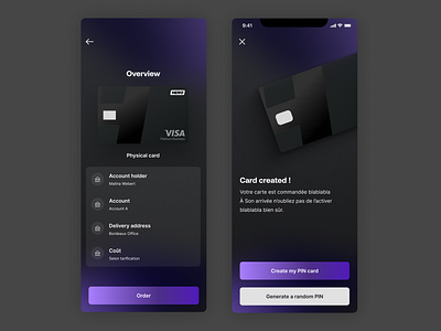 Bank Card Creation – Confirmation Screens app bank bank card banking black card card cb creation credit card done fintech flow neobank payment recap resume splashscreen ui ux validation