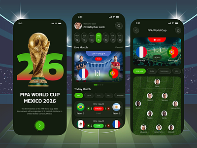 FIFA World Cup 2026 – Mobile App Design cleanui dribbble fanexperience fantasysports fifa2026 football footballapp footballfans interactiondesign ios 26 livescoreapp mobileappdesign product design sport sportsapp sportsdashboard sportsdesign uiuxdesign worldcup2026 worldcupapp