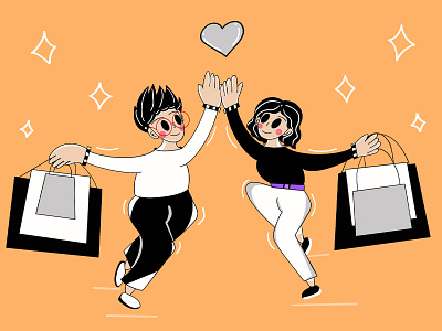 Shopping love❣️❤️🛍️ branding character character design design face fresh graphic design illustration jumping lines loose minimal orange original schopping simple smile style ui ui design