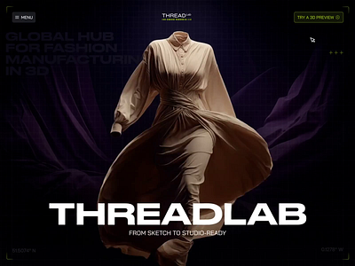 3D Fashion Platform Web Design – ThreadLab 3d graphic 3d product visualization 3d web 3d website app interfaces app landing page clothing app clothing ecommerce ecommerce website design fashion clipart fashion logo fashion website manufacturing website modern app ui modern website online platform ui ux platform ui design web app