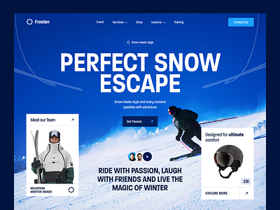 Frosten - Ski Website Design landing page mountain nature ski ski accessories ski adventure ski resort ski training skier skiing snow event snowboard snowboarding sport travel webdesign website design website designer winter adventure winter sports