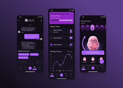 Unbloated — AI-Powered Wellness App for Women’s Gut Health ai coach calm ui data visualization digital wellness emotional design empathetic ux female health gut health app health app healthcare design healthtech medical ux mental wellness mobile ui modern health app product design supportive experience ux case study wellness tracker womens health app