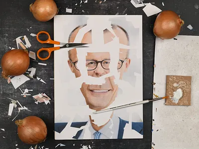 Friedrich Merz, studio collage friedrich merz merz portrait scissors studio