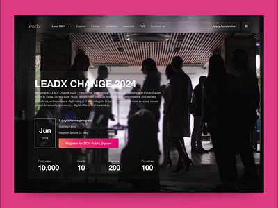 Landing Page for Leadership Accelerator and Public Square forum accelerator branding conference digital transformation event event website forum freelance glassmorphism international event landing page leadership leadx liquid glass public sector re design tbilisi ux design visual identity web design
