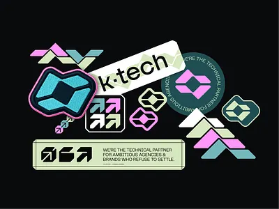 k–tech swag brand archetype brand identity brand strategy branding creative dev design logo iconography icons identity logo logo design mark negative space negative space logo stickers swag symbol tech technology visual identity