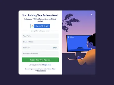 Account Creation Modal cleandesign design googlelogin illustration interactiondesign interface modal onboarding signinform uidesign uiux uxdesign webdesign