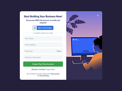 Account Creation Modal cleandesign design googlelogin illustration interactiondesign interface modal onboarding signinform uidesign uiux uxdesign webdesign