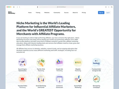 Marketing Platform Landing Page clean cleandesign digitalmarketing gridlayout iconography landingpage layout marketing modernui saas uidesign uiux uxdesign webdesign