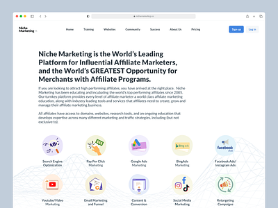 Marketing Platform Landing Page clean cleandesign digitalmarketing gridlayout iconography landingpage layout marketing modernui saas uidesign uiux uxdesign webdesign