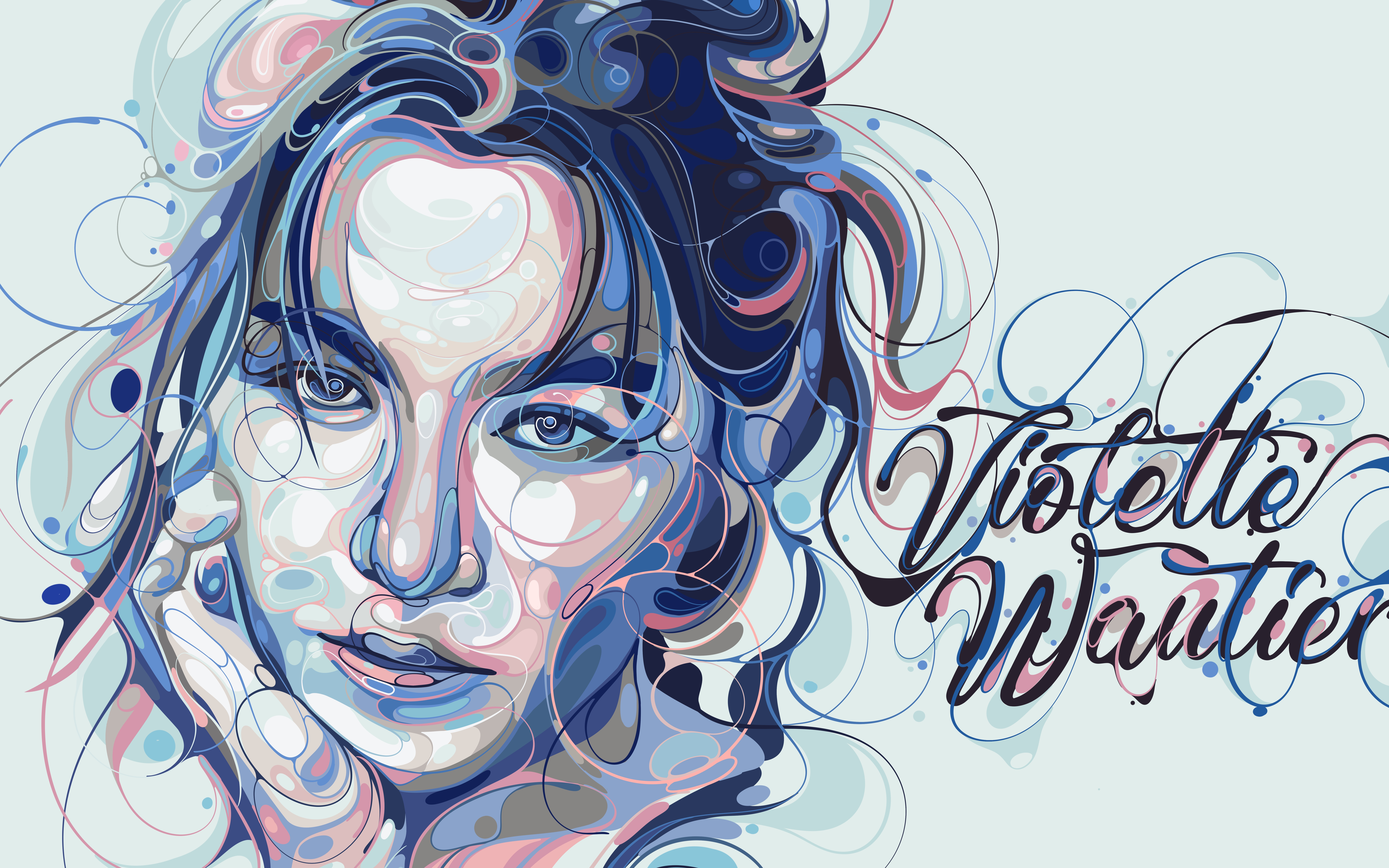 Violette Wautier abstract art blue buble colorful cover design design freehand illustration line line art pink portrait portrait illustration unique vector vectorart