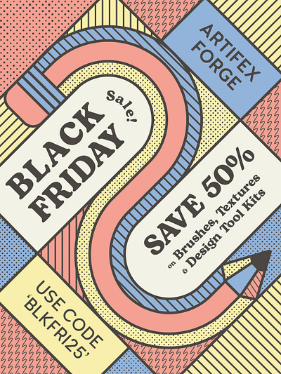 SAVE 50% on Brushes & Design Tools | Artifex Forge Black Friday affinity brush brushes illustrator photoshop procreate