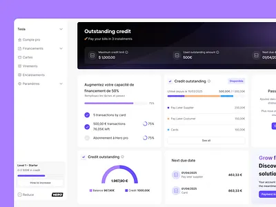Credit outstanding dashboard - Fintech bank banking blocks credit dashboard desktop fintech graph graphic design metrics neobank outstanding page tasks ui ux