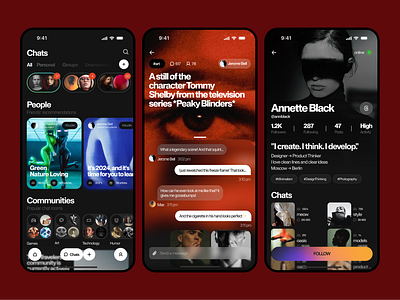 Social Mobile App Concept — Chat, Connect, Create 💬 card ui chat app chat room chatting community group chat ios match app match finder app messenger app design mobile app mobile app design mobile chat mobile profile mobile ui modern ui product ui profile page social app social networking