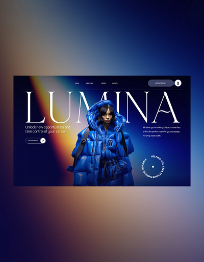 Lumina Web Ui Landing Shot ai branding concept design fashion graphic design illustration model agency photography stylish techwear ui ui design ux ux design web design