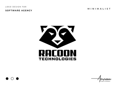 Racoon Technologies: Minimalist Mascot Logo abstract agency animal brand business corporate design face geometric graphic icon identity logo minimalist modern racoon shield software symbol technologies
