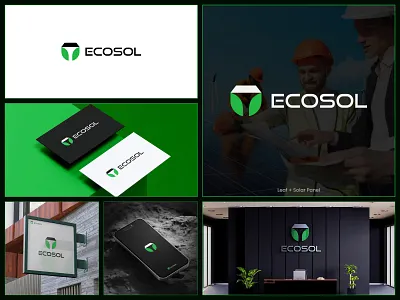 Ecosol Logo agency brand identity branding creative eco eco logo electric graphic design leaf leaf solar panel logo logo design minimalist logo power solar panel tech tech logo