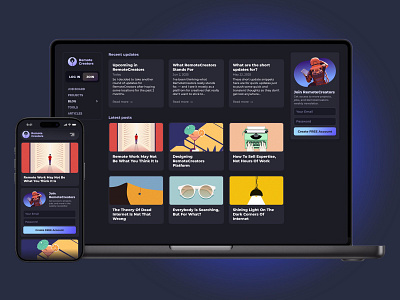Community Platform — Dark Mode UI (Desktop & Mobile) communityplatform darkmode dashboard highfidelity interface mobileui modernui responsive ui uidesign uiux ux uxdesign webdesign
