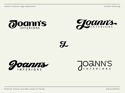 Joann's Interiors : logotype exploration authentic branding calligraphy classy flow graphic design highend iconic identity interiors lettering logo luxury premium quality script sophisticated type unique wordmark