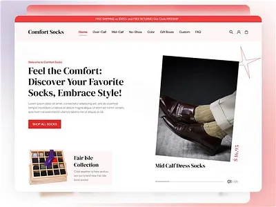 Step in Comfort – Socks Brand Hero UI 2023 trend 2025trend animation branding graphic design homepage landingpage shoes socks ui