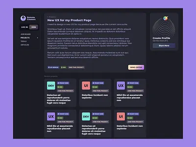 Project Screen — Community Platform Dark Mode UI cardsui cleandesign communityplatform darkmode highfidelity interactiondesign modernui platform responsive ui uidesign uiux ux uxdesign webdesign