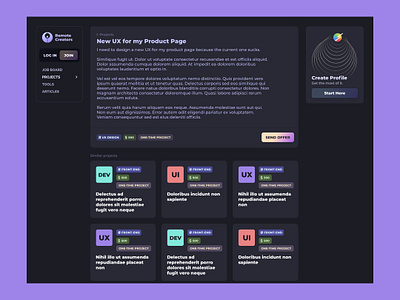 Project Screen — Community Platform Dark Mode UI cardsui cleandesign communityplatform darkmode highfidelity interactiondesign modernui platform responsive ui uidesign uiux ux uxdesign webdesign