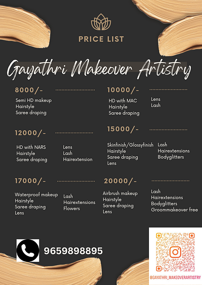 Price list for a makeup artist branding logo