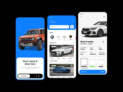 Car Rental App UI - Modern Mobile Screens booking car rental coding samurai creative direction design figmadesign minimal mobile app modern onboarding ui ux vehicle