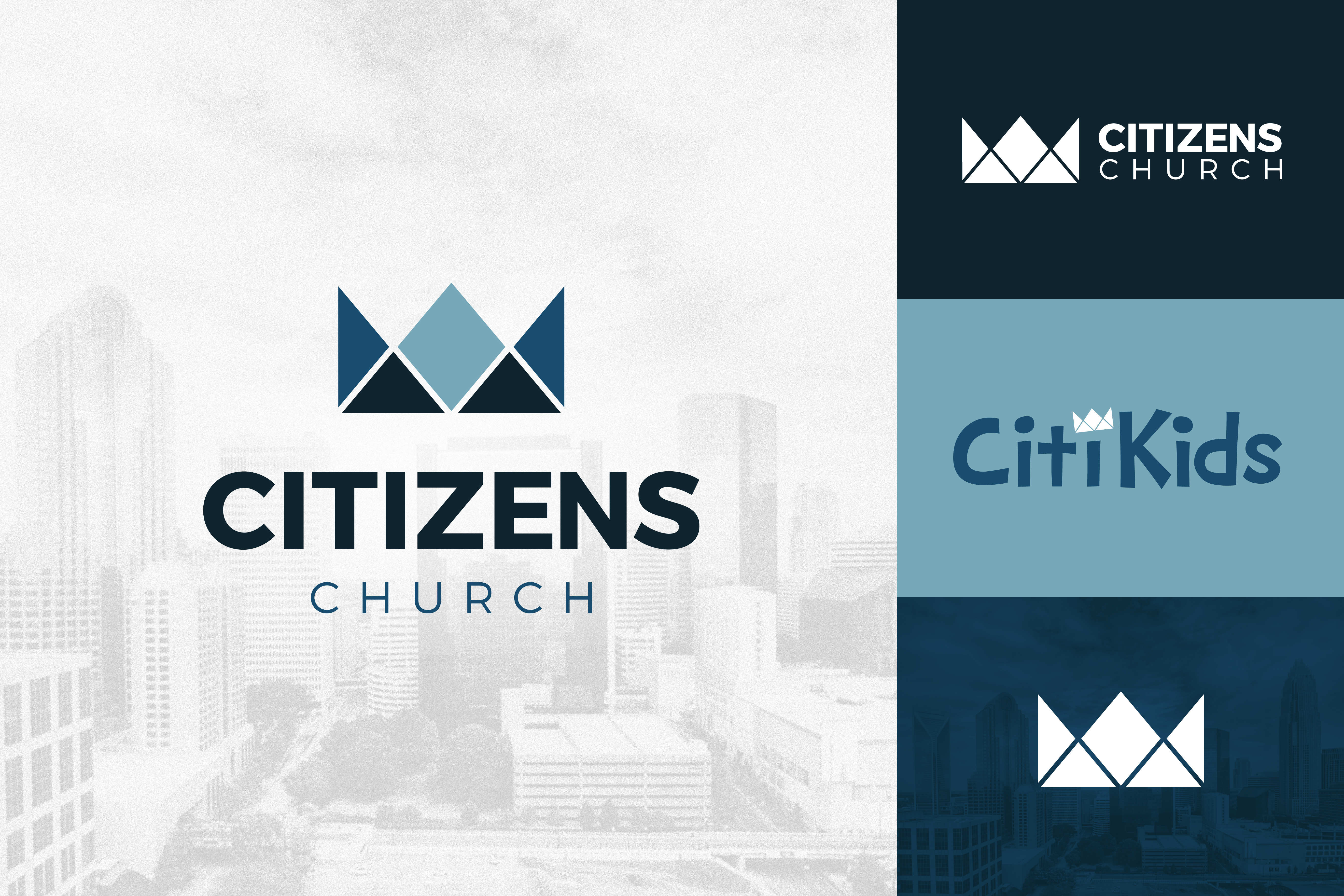 Citizens Church Branding blues branding charlotte church church brand church plant citikids citizens crown graphic design identity queens city vector