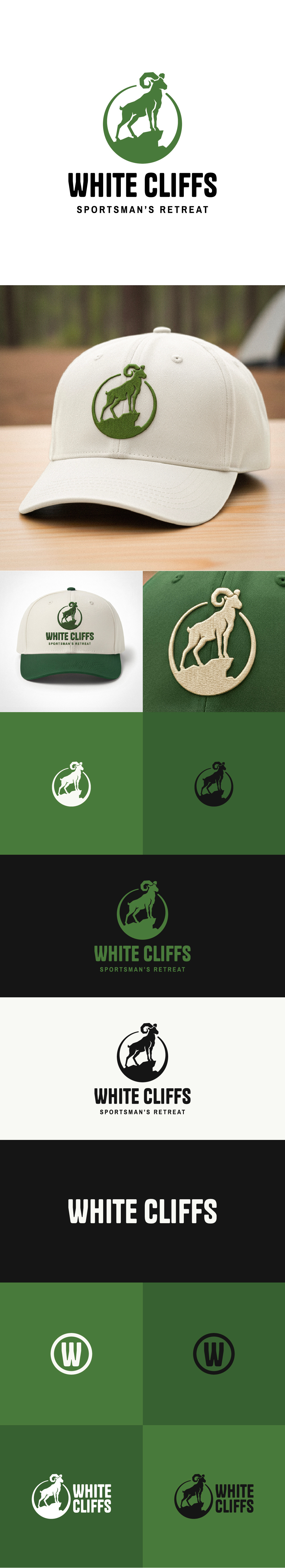 White Cliffs - Man's Mountain Retrite branding identity logo merch