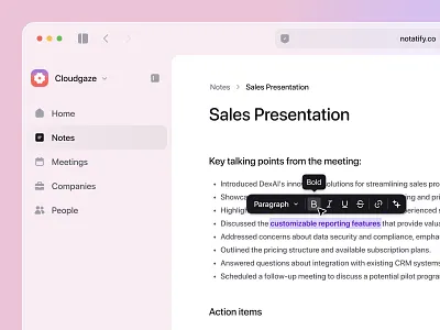 AI Note Editor ai bold dashboard edit editor markdown meeting modern note note editor notes side navigation sidebar text toolbar tools ui write writing tools