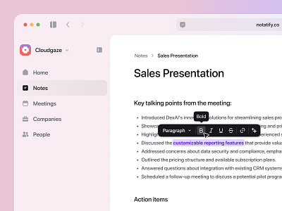 AI Note Editor ai bold dashboard edit editor markdown meeting modern note note editor notes side navigation sidebar text toolbar tools ui write writing tools