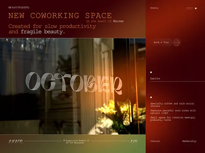 Coworking Landing Concept aestheticdesign branding coworking graphic design landingconcept logo monospace reflection ui uidesign visualmood warmtones web design webdesign website