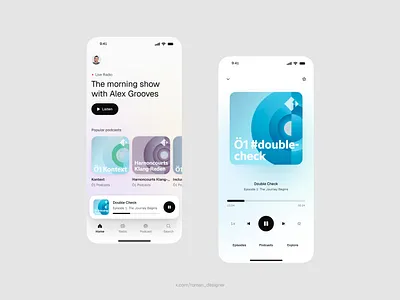 Radio and podcast app audio covers interaction mobile music play player podcast radio talk ui