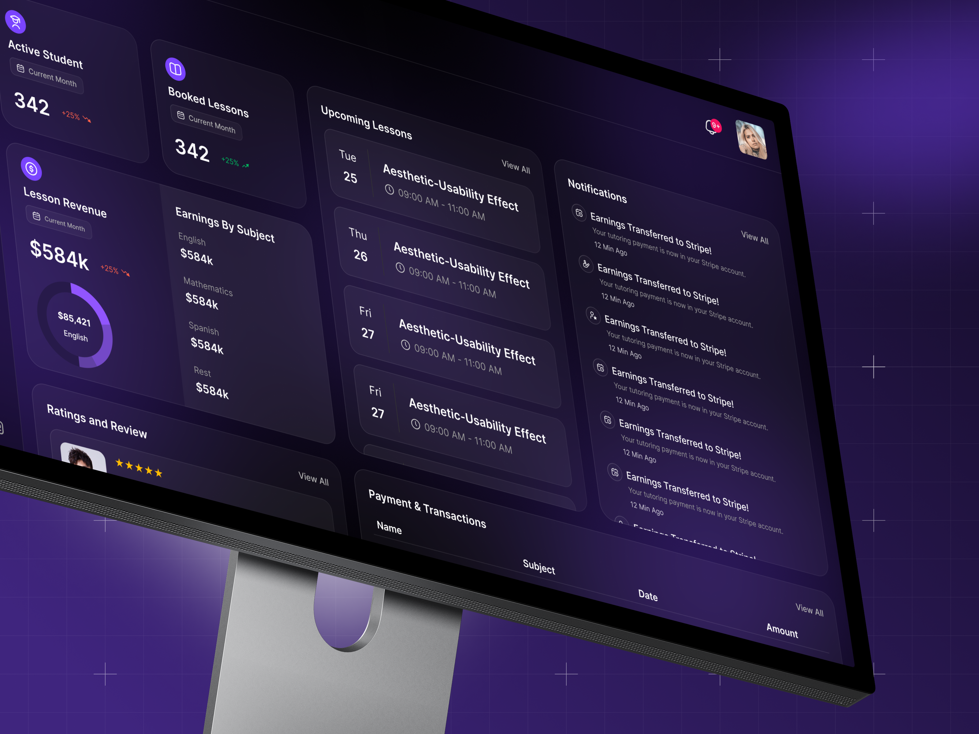 Example of Zaic Education — Modern Dashboard for Learning Management