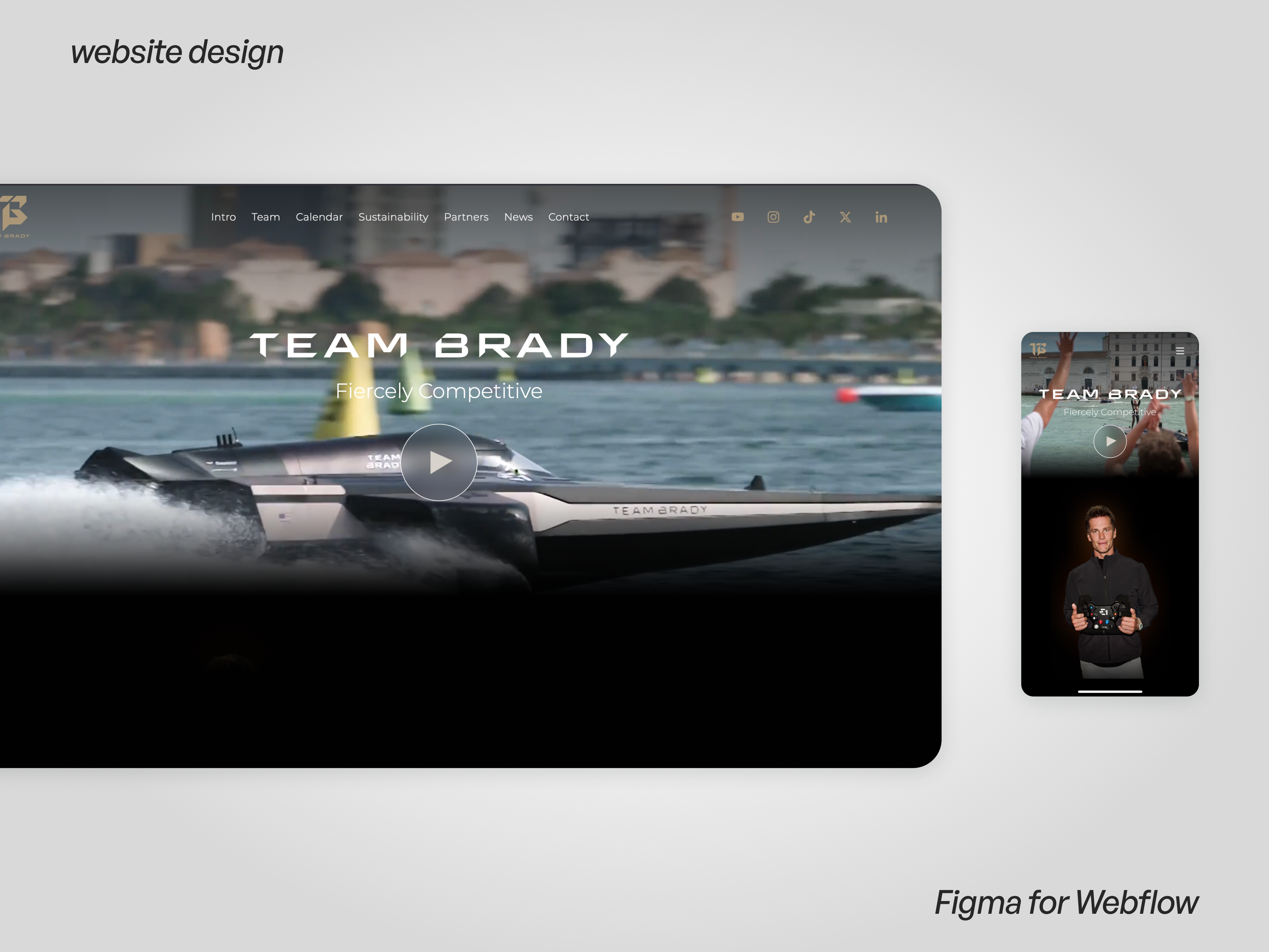 Team Brady: website for the E1 series team blog boat custom website e1 e1 series news product design racing tom brady ui ux website