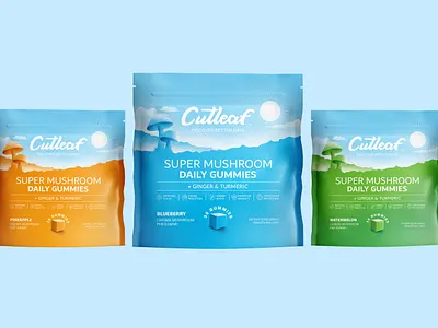 Cutleaf daily gummies branding design food packaging graphic design illustration packaging vector