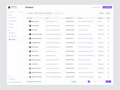 Contacts Screen — Zentry CRM ai artificial intelligence b2b clean contact screen contacts contacts page crm crm software dashboard interface design management modern product design saas saas crm saas dashboard startup uiux web app