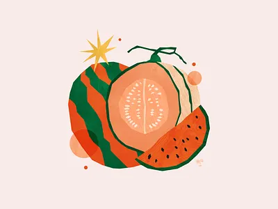 Melon adobe illustrator botanical digital art fruit green illustration nature nature art peach peachtober red vector art watermelon