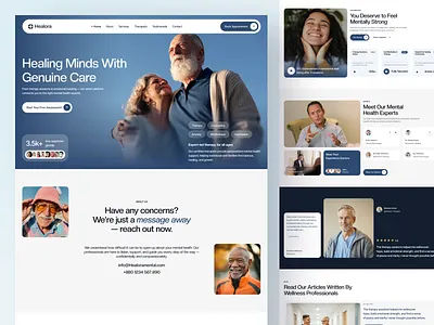 Healora – Mental Health & Therapy Website Design / Healthcare counseling website emotional health website empathy driven ui health wellness website healthcare ux design healthcare website medical website mental health saas mental health website design mental wellness portal mental wellness website minimal mental health website online therapy website psychology website responsive website teletherapy platform therapist booking website therapy platform ui therapy service landing page wellness website design