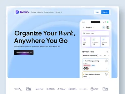 Trovio | Project Management Landing Page UI flat landing page landing page redesign light color product design project management app ui project management ui project management website ui trovio trovio landing page trovio project management ui user interface ux website design website ui